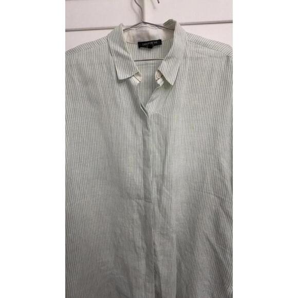 Lafayette 148 New York 100% Linen striped button up blouse size Large - Picture 3 of 9
